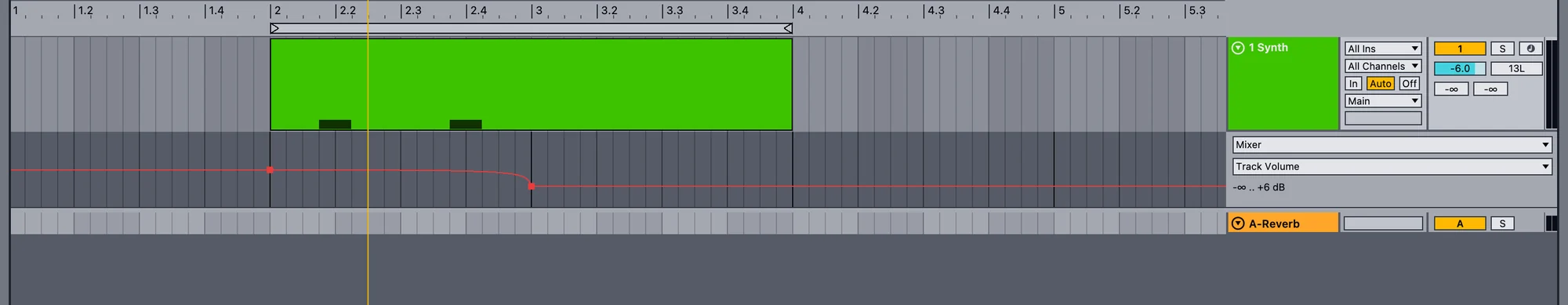 A track volume automation lane with a curved segment.