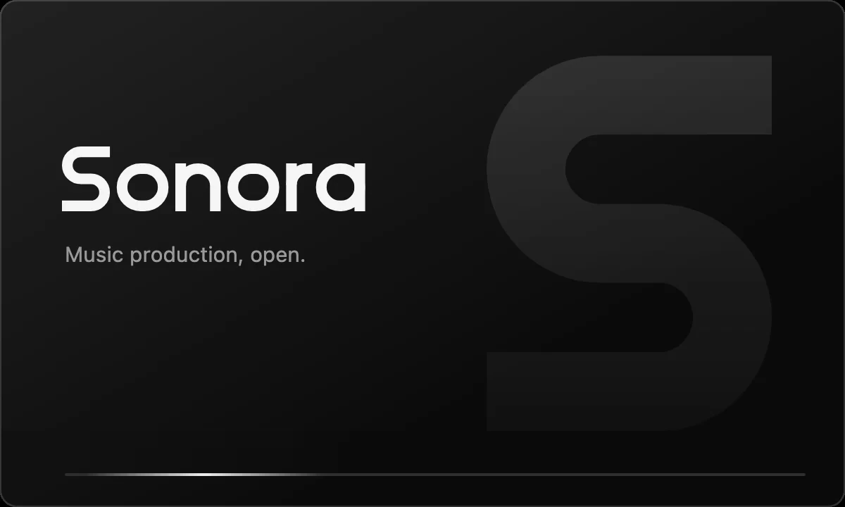 Sonora's start-up window: the Sonora wordmark and the tagline Music production, open.